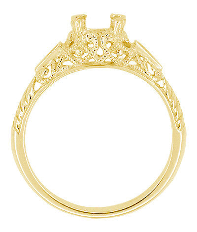 Art Deco 3/4 - 1 Carat Filigree Engagement Ring Setting in 14 Karat Yellow Gold with Blue Sapphire Side Stones - Item: R237Y - Image: 2