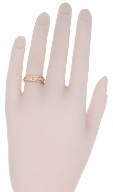 Art Deco Wide Floral Wedding Ring in 14 Karat Rose Gold - alternate view