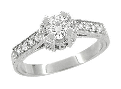 Art Deco 1/2 Carat Diamond Engraved Scrolls Castle Engagement Ring in Platinum - Item: R240PD - Image: 3