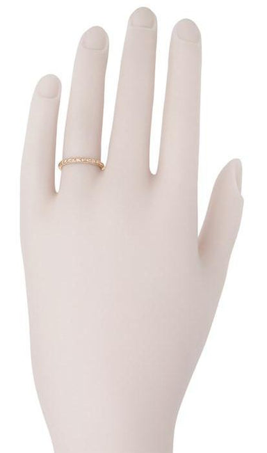 Art Deco 2mm Slender Engraved Wheat Wedding Band in 14 Karat Rose ( Pink ) Gold - 2mm - alternate view
