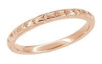 Art Deco 2mm Slender Engraved Wheat Wedding Band in 14 Karat Rose ( Pink ) Gold - 2mm