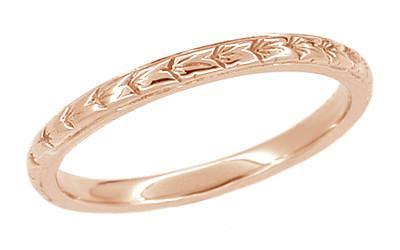 2mm Vintage Rose Gold Wheat Engraved Wedding Ring Circa 1930s - R241R