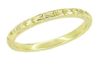 1930's Yellow Gold Art Deco 2mm Wide Thin Hand Carved Wheat Wedding Band