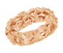 Rose Gold Calla Lilies Filigree Wedding Band - Mid Century Modern Floral Wide Wedding Ring