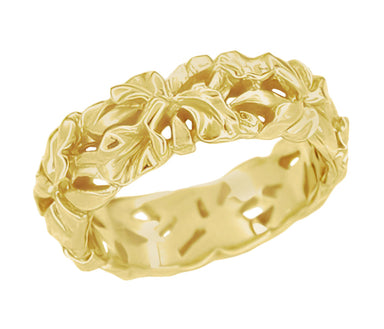 Calla Lilies Filigree Wedding Band in 14 Karat Yellow Gold - 6.6mm Wide