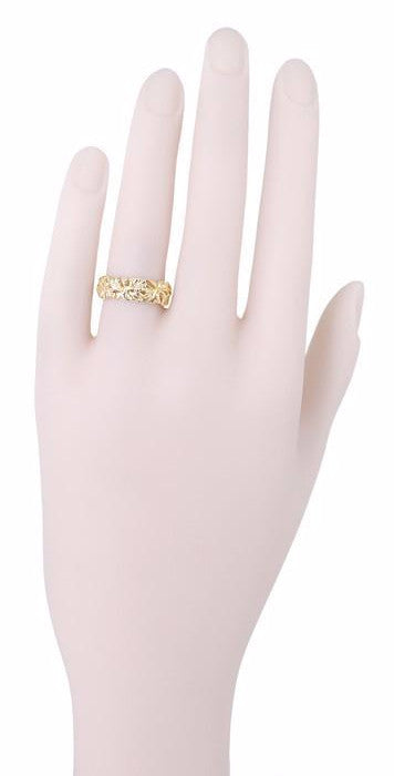 Calla Lilies Filigree Wedding Band in 14 Karat Yellow Gold - 6.6mm Wide - alternate view