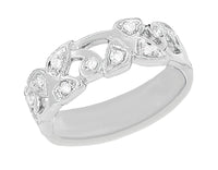 Retro Moderne Vines and Leaves Filigree Diamond Wedding Band in Platinum