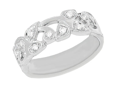 Retro Moderne Vines and Leaves Filigree Diamond Wedding Band in Platinum