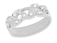Retro Moderne Vintage Leaves Filigree Diamond Wedding Band in White Gold - 14K or 18K