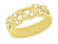 Yellow Gold 1950's Retro Moderne Vines and Leaves Filigree Diamond Wedding Band - 14K or 18K