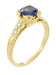 Art Deco Blue Sapphire Engraved Engagement Ring with Side Diamonds in Yellow Gold - Fishtail Setting