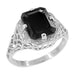 Art Deco Black Onyx Filigree Ring in 14 Karat White Gold