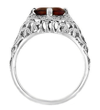Art Deco Flowers and Leaves Almandine Garnet Filigree Ring in 14 Karat White Gold - Item: R289WG - Image: 4