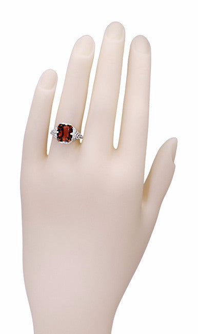 Art Deco Flowers and Leaves Almandine Garnet Filigree Ring in 14 Karat White Gold - Item: R289WG - Image: 5
