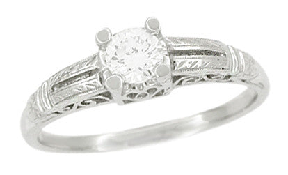 Beresford Art Deco Filigree Solitaire Engraved Diamond Engagement Ring in Platinum