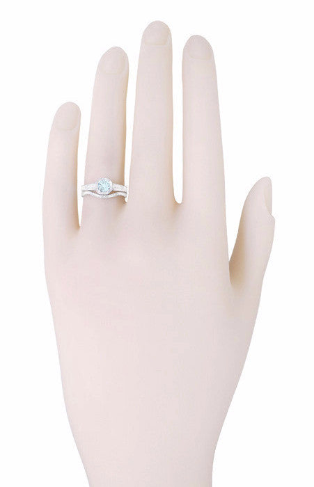 Art Deco Filigree Aquamarine and Diamond Engagement Ring in Platinum - Item: R298PA - Image: 5
