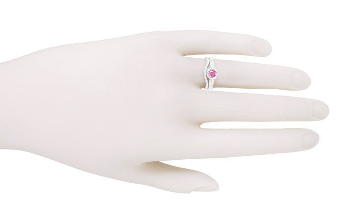 Art Deco Filigree Pink Sapphire and Diamond Engagement Ring in Platinum - Item: R298PPS - Image: 5