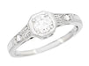 Low Profile Art Deco Antique Filigree White Sapphire Engagement Ring in White Gold - 14 or 18 Karat - Carved Sides - R298WWS