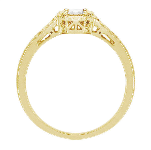 Yellow Gold 1930's Art Deco Filigree Low Profile Diamond Engagement Ring - Item: R298YD10K-LC - Image: 3