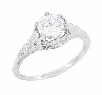 Art Deco Platinum Crown of Leaves Filigree Solitaire Engagement Ring Setting for a 3/4 Carat Round Stone - Item: R299P - Image: 5