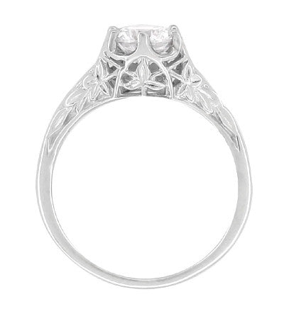 Art Deco Platinum Crown of Leaves Filigree Solitaire Engagement Ring Setting for a 3/4 Carat Round Stone - Item: R299P - Image: 6