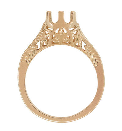 Art Deco 3/4 - 1 Carat Crown of Leaves Filigree Engagement Ring Setting in 14K Rose Gold - Item: R299R1 - Image: 2