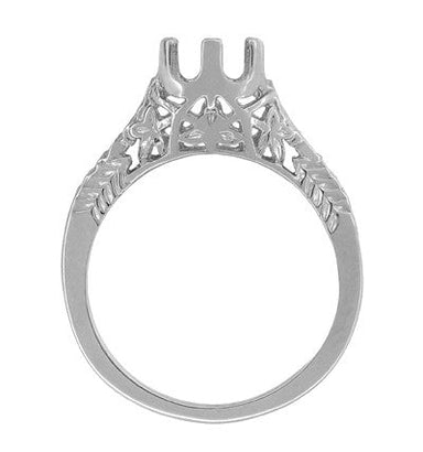 Art Deco 3/4 - 1 Carat Crown of Leaves Filigree Solitaire Engagement Ring Mounting in 14 or 18 Karat White Gold - alternate view