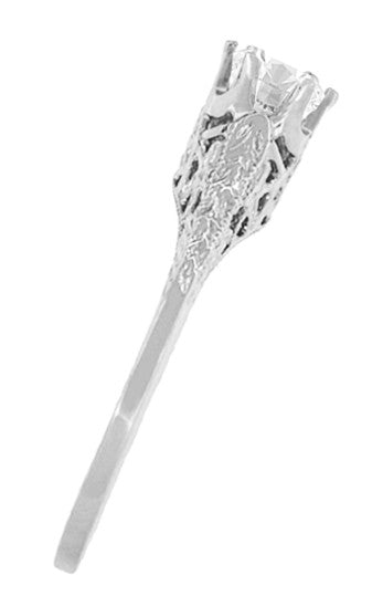 Art Deco Crown of Leaves Filigree Solitaire Diamond Engagement Ring in White Gold - Item: R299W50DK14-LC - Image: 3