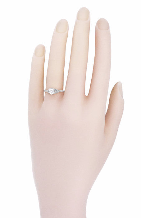 Art Deco Crown of Leaves Filigree Solitaire Diamond Engagement Ring in White Gold - Item: R299W50DK14-LC - Image: 5