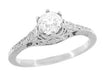 Art Deco Crown of Leaves Filigree Solitaire Diamond Engagement Ring in White Gold