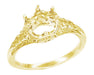 Yellow Gold Art Deco Crown of Leaves Carved Antique Filigree Solitaire Engagement Ring Setting for a Round 3/4 Carat Diamond - 6mm - 14K and 18K R299Y
