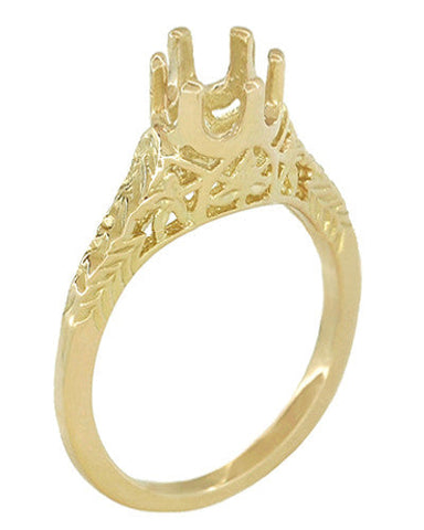1/4 - 1/3 Carat 14K or 18K Yellow Gold Crown of Leaves Art Deco Filigree Engagement Ring Setting