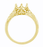 Art Deco Yellow Gold 3/4 Carat Round Stone Crown of Leaves Filigree Solitaire Engagement Ring Setting