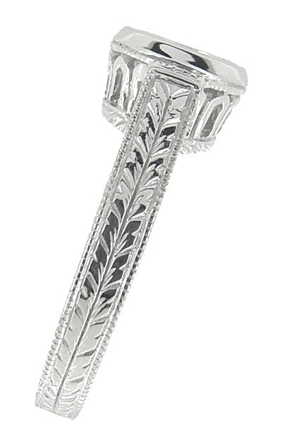 Art Deco 1 to 1.25 Carat Filigree Engraved Wheat Halo Bezel Engagement Ring Setting in White Gold | Low Profile - Item: R306W1K14 - Image: 3