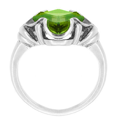 Victorian Square Peridot Ring in 14 Karat White Gold - Item: R325WPER - Image: 2