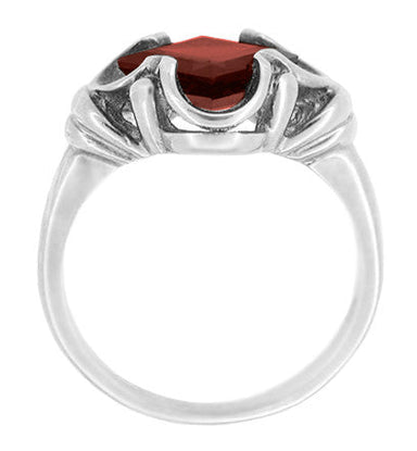 Victorian Square Garnet Ring in 14 Karat White Gold - alternate view