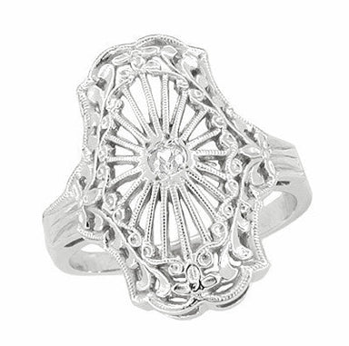 Nature Inspired Art Deco Filigree Diamond Cocktail Ring in White Gold