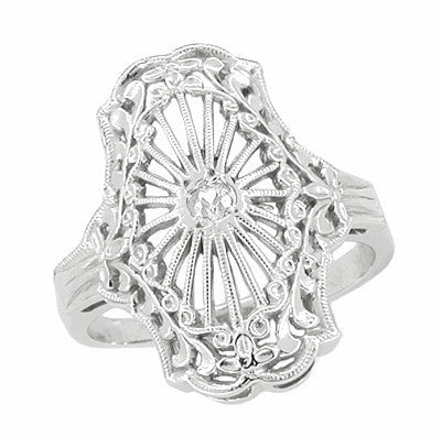 Nature Inspired Art Deco Filigree Diamond Cocktail Ring in White Gold