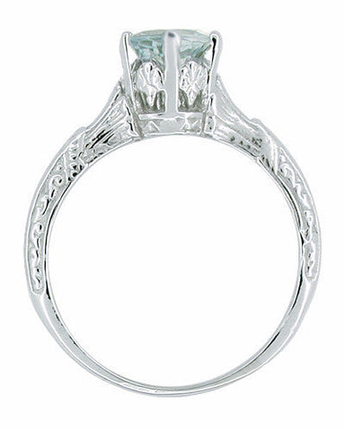 Filigree Art Deco Aquamarine Solitaire Ring in 14 Karat White Gold - alternate view