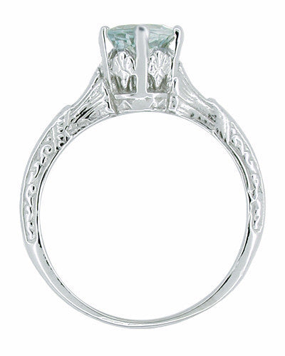 Filigree Art Deco Aquamarine Solitaire Ring in 14 Karat White Gold - Item: R331 - Image: 2
