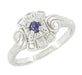 Art Deco Scroll Sapphire Cocktail Ring in 14 Karat White Gold