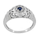 Art Deco 1920's Low Dome Filigree Blue Sapphire Ring in White Gold