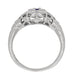 Art Deco 1920's Low Dome Filigree Blue Sapphire Ring in White Gold