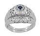 Art Deco 1920's Low Dome Filigree Blue Sapphire Ring in White Gold