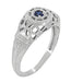 Art Deco 1920's Low Dome Filigree Blue Sapphire Ring in White Gold
