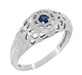 Art Deco 1920's Low Dome Filigree Blue Sapphire Ring in White Gold