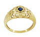 Yellow Gold Low Dome Floral Filigree Art Deco Blue Sapphire Ring