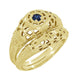 Yellow Gold Low Dome Floral Filigree Art Deco Blue Sapphire Ring
