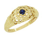 Yellow Gold Low Dome Floral Filigree Art Deco Blue Sapphire Ring