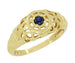 Yellow Gold Low Dome Floral Filigree Art Deco Blue Sapphire Ring